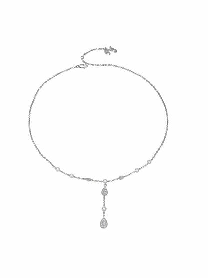 Nana Jacqueline Ameline Pavé Crystal Drop Y-Chain Necklace White