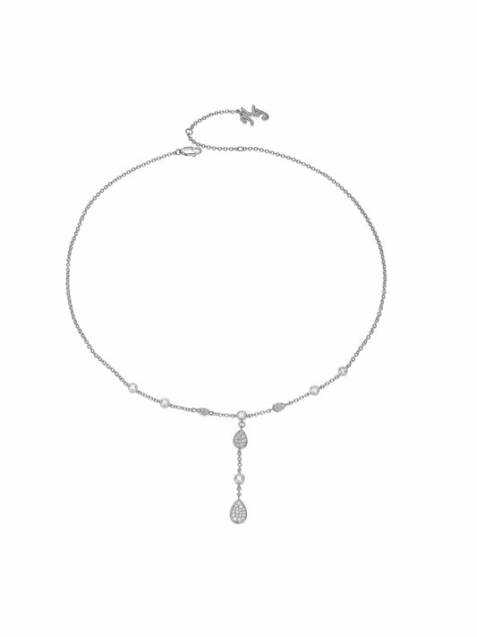 Nana Jacqueline Ameline Pavé Crystal Drop Y-Chain Necklace White