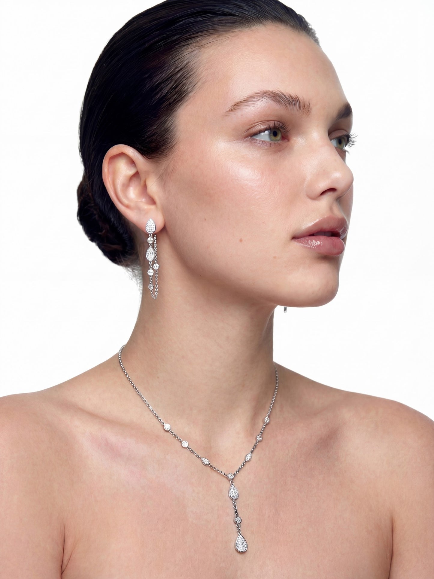 Nana Jacqueline Ameline Pavé Crystal Drop Y-Chain Necklace White