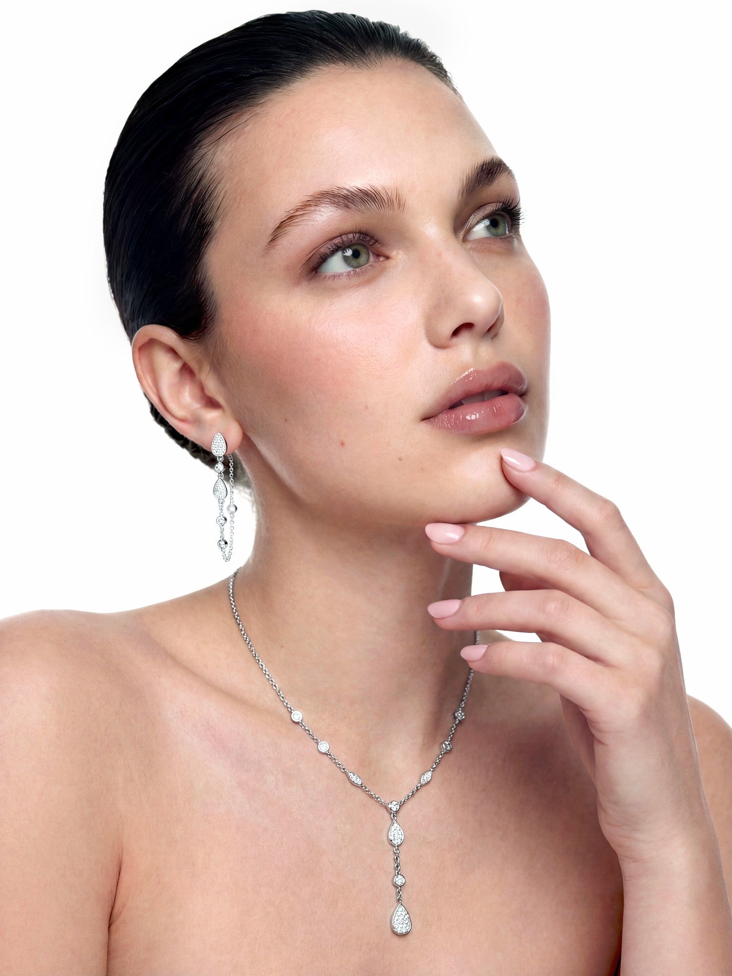 Nana Jacqueline Ameline Pavé Crystal Drop Y-Chain Necklace White