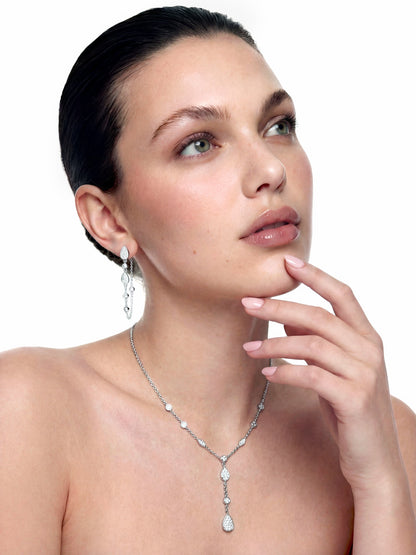 Nana Jacqueline Ameline Pavé Crystal Drop Y-Chain Necklace White