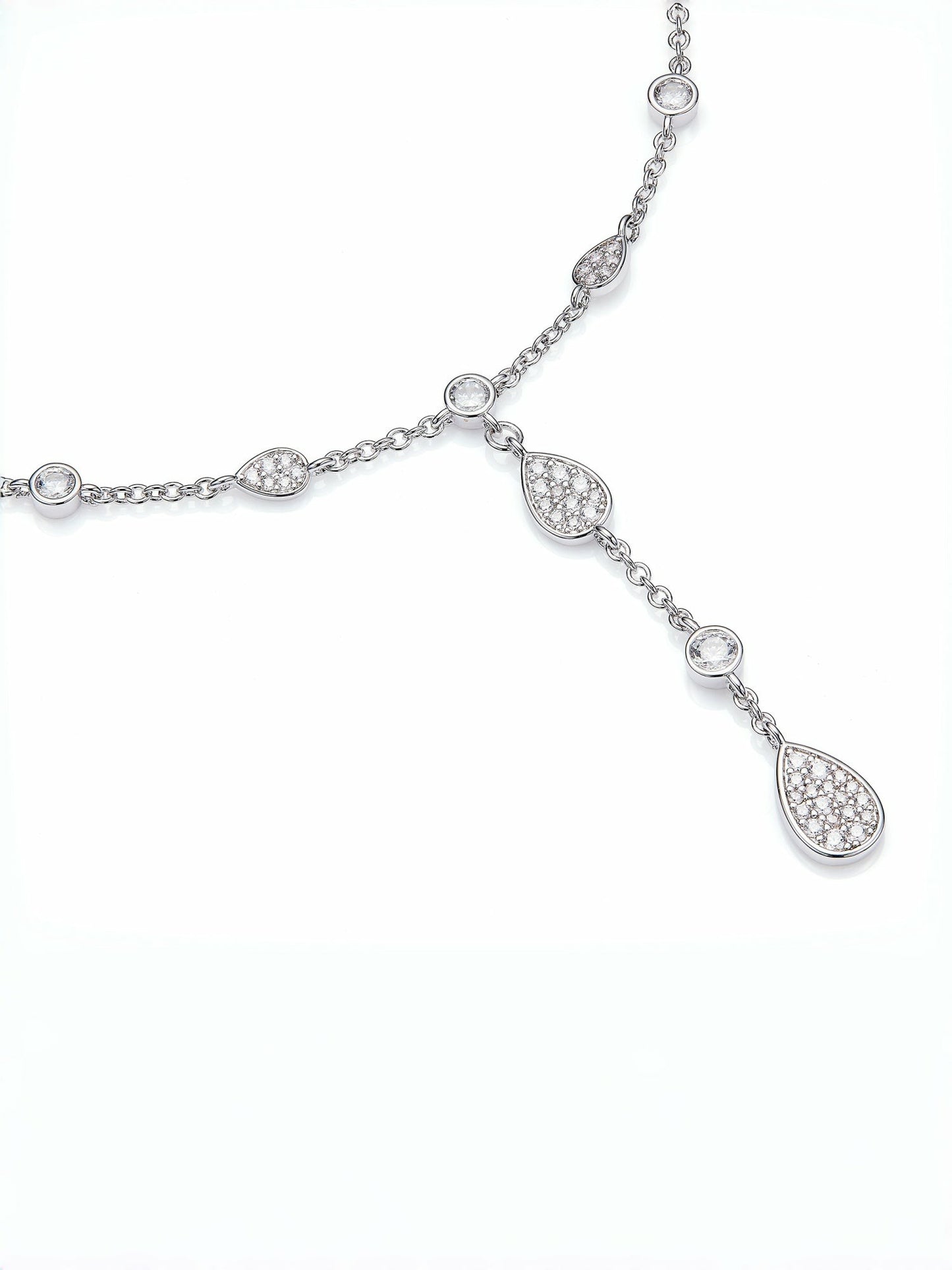 Nana Jacqueline Ameline Pavé Crystal Drop Y-Chain Necklace White