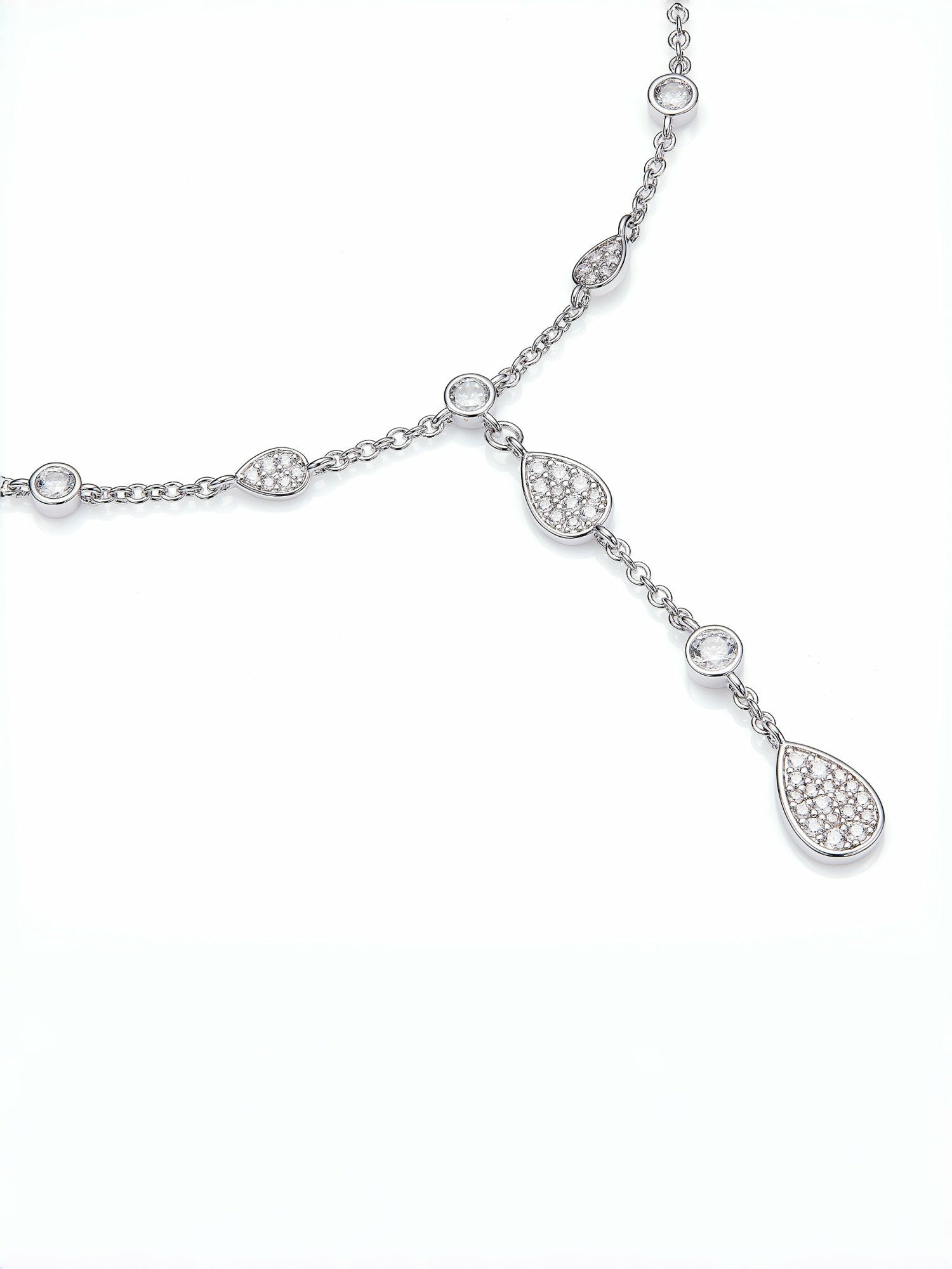 Nana Jacqueline Ameline Pavé Crystal Drop Y-Chain Necklace White