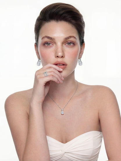 Nana Jacqueline Yvette Pear-Cut Crystal Pendant Necklace White