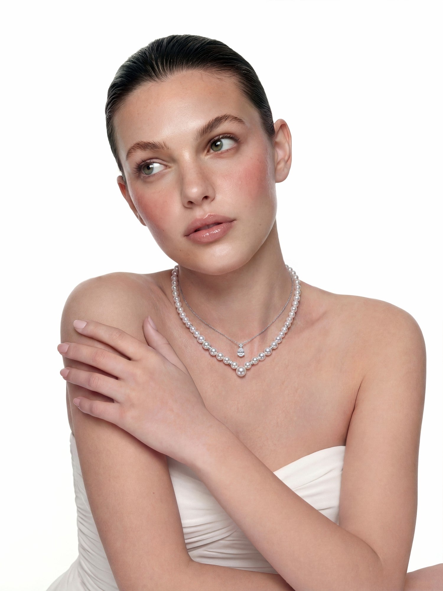 Nana Jacqueline Yvette Pear-Cut Crystal Pendant Necklace White