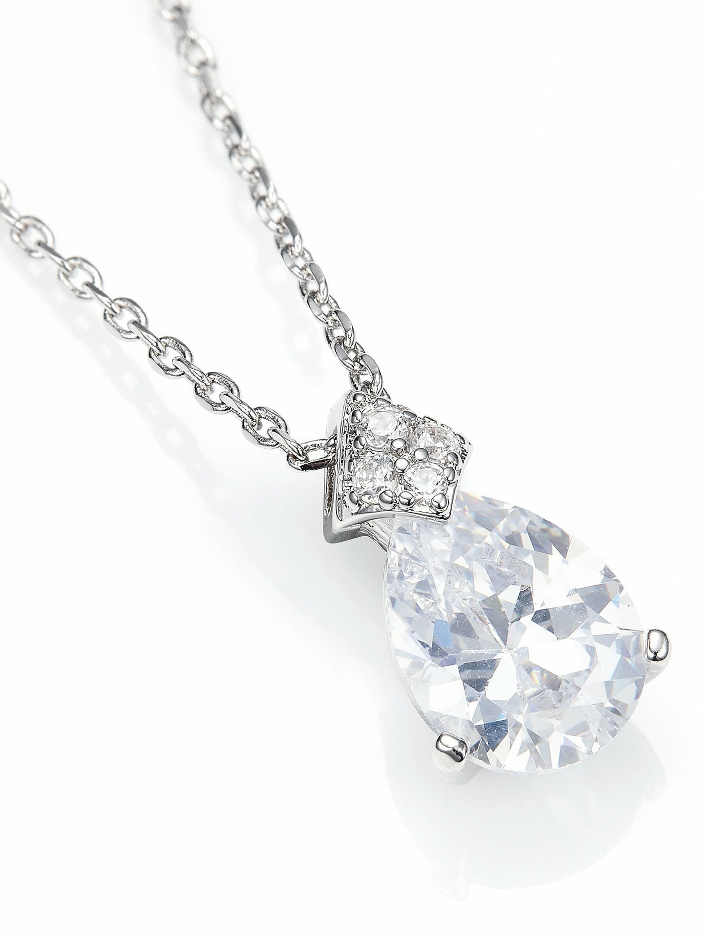Nana Jacqueline Yvette Pear-Cut Crystal Pendant Necklace White