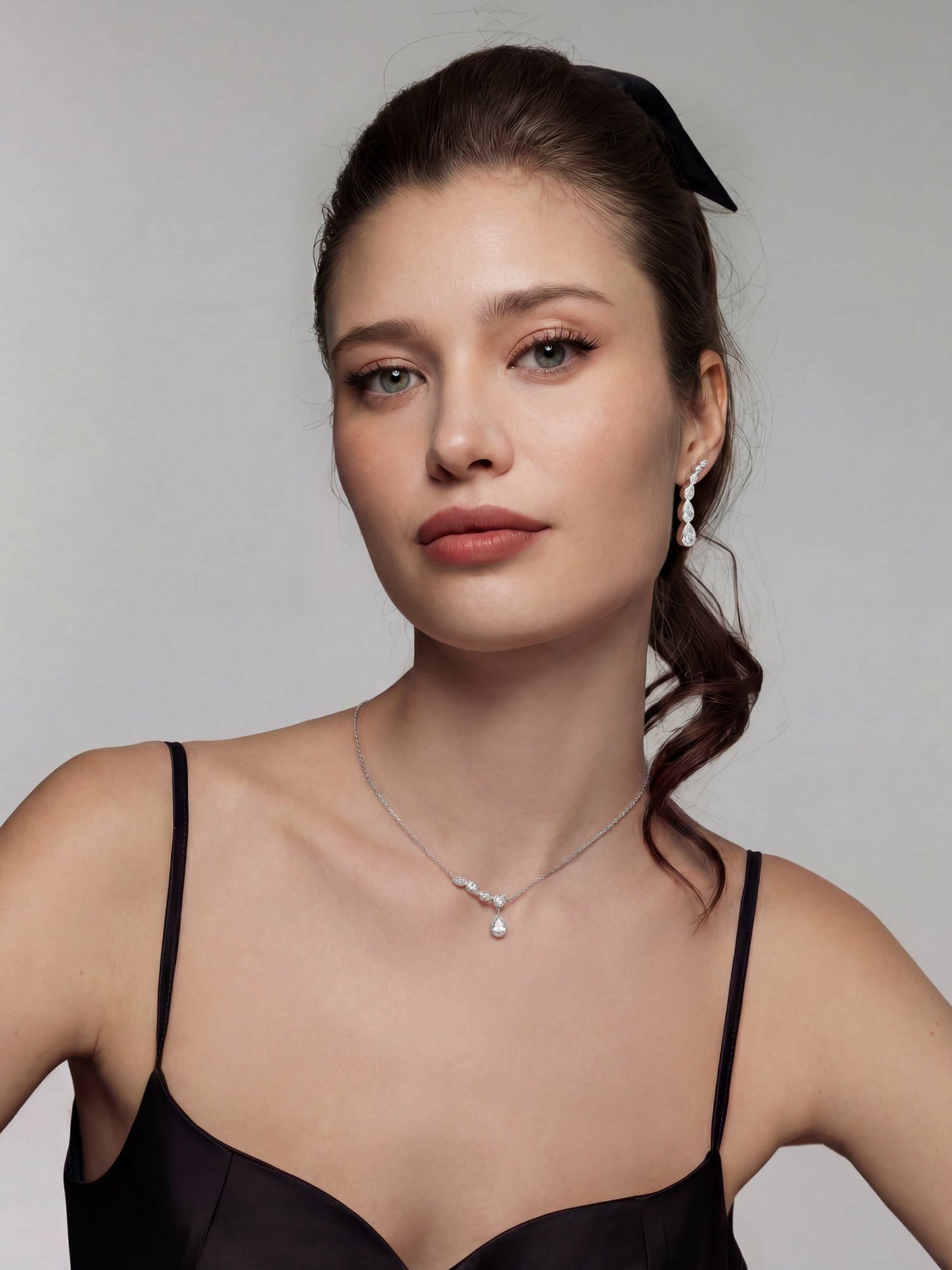 Nana Jacqueline Mirabelle Teardrop Necklace: Silver Necklace for Bridal Shower Silver