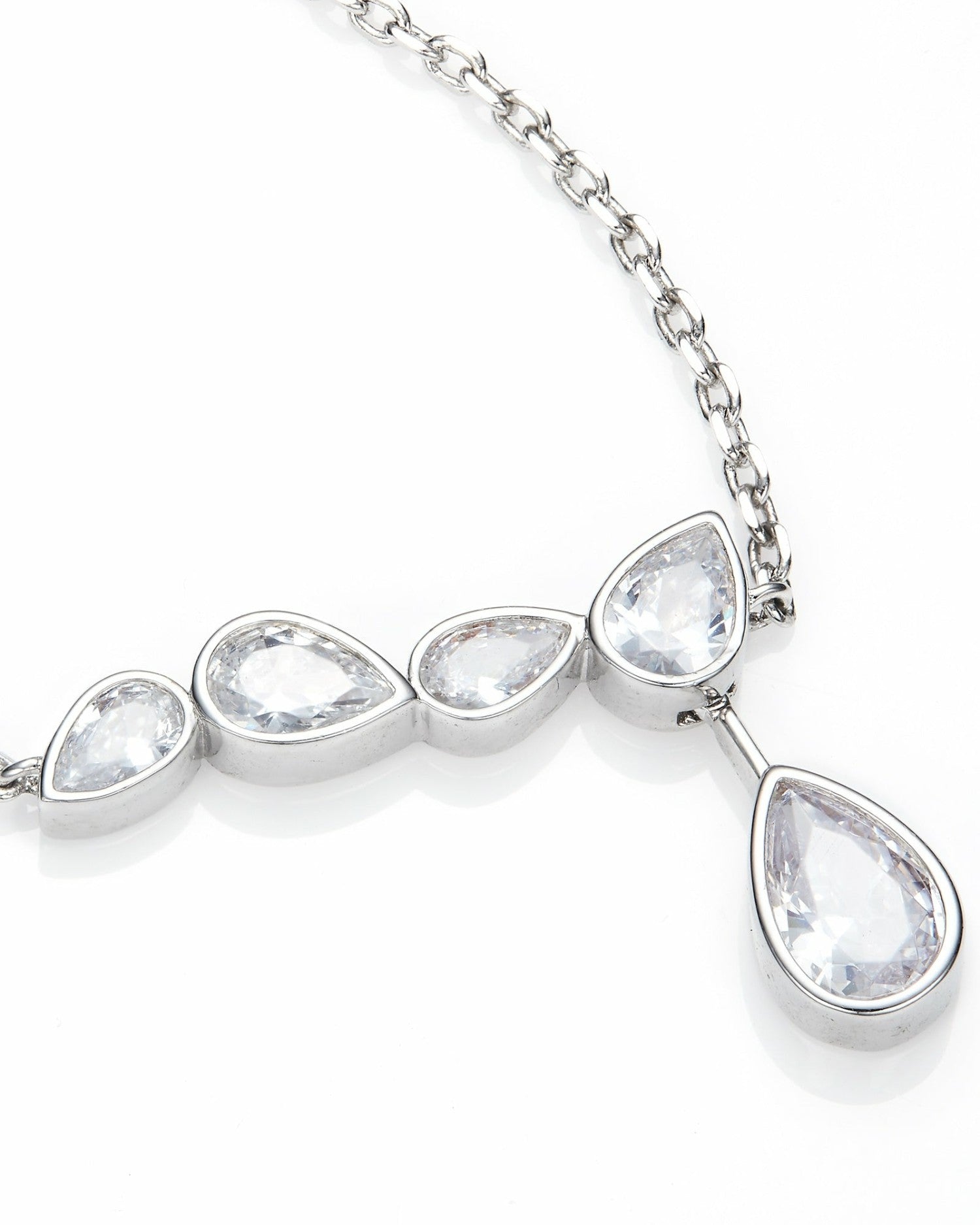 Nana Jacqueline Mirabelle Teardrop Necklace: Silver Necklace for Bridal Shower Silver