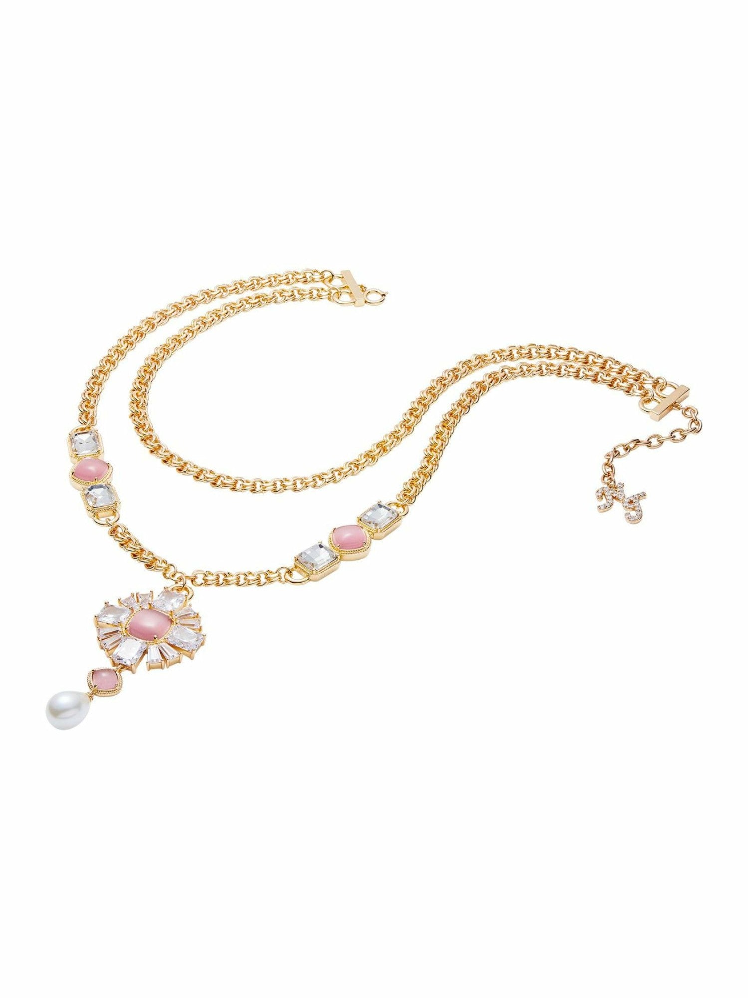 Nana Jacqueline Cassandra Double Layer Pendant Necklace: Gold Necklace for Cocktail Party Pink