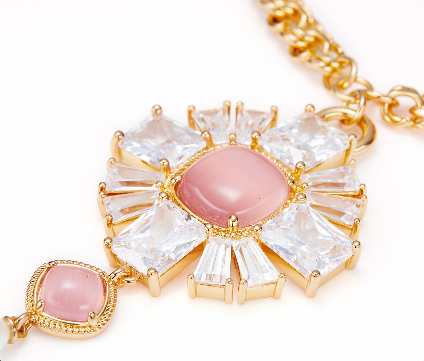 Nana Jacqueline Cassandra Double Layer Pendant Necklace: Gold Necklace for Cocktail Party Pink