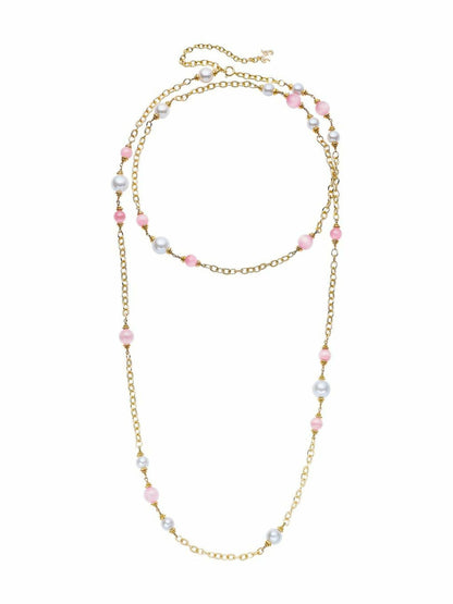 Nana Jacqueline Isabella Pearl Necklace: Pink Necklace for Bridal Shower Pink