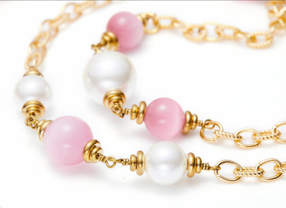 Nana Jacqueline Isabella Pearl Necklace: Pink Necklace for Bridal Shower Pink