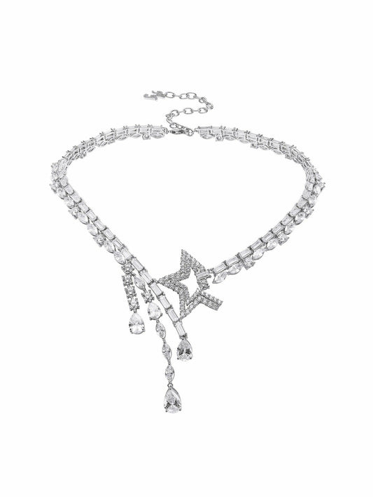Nana Jacqueline Ella Necklace: Silver Necklace for Cocktail Party White