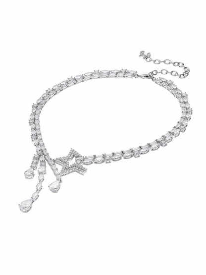 Nana Jacqueline Ella Necklace: Silver Necklace for Cocktail Party White