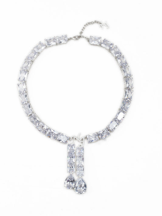 Nana Jacqueline Clara Drop Choker Necklace: Silver Choker for Wedding After-Party White
