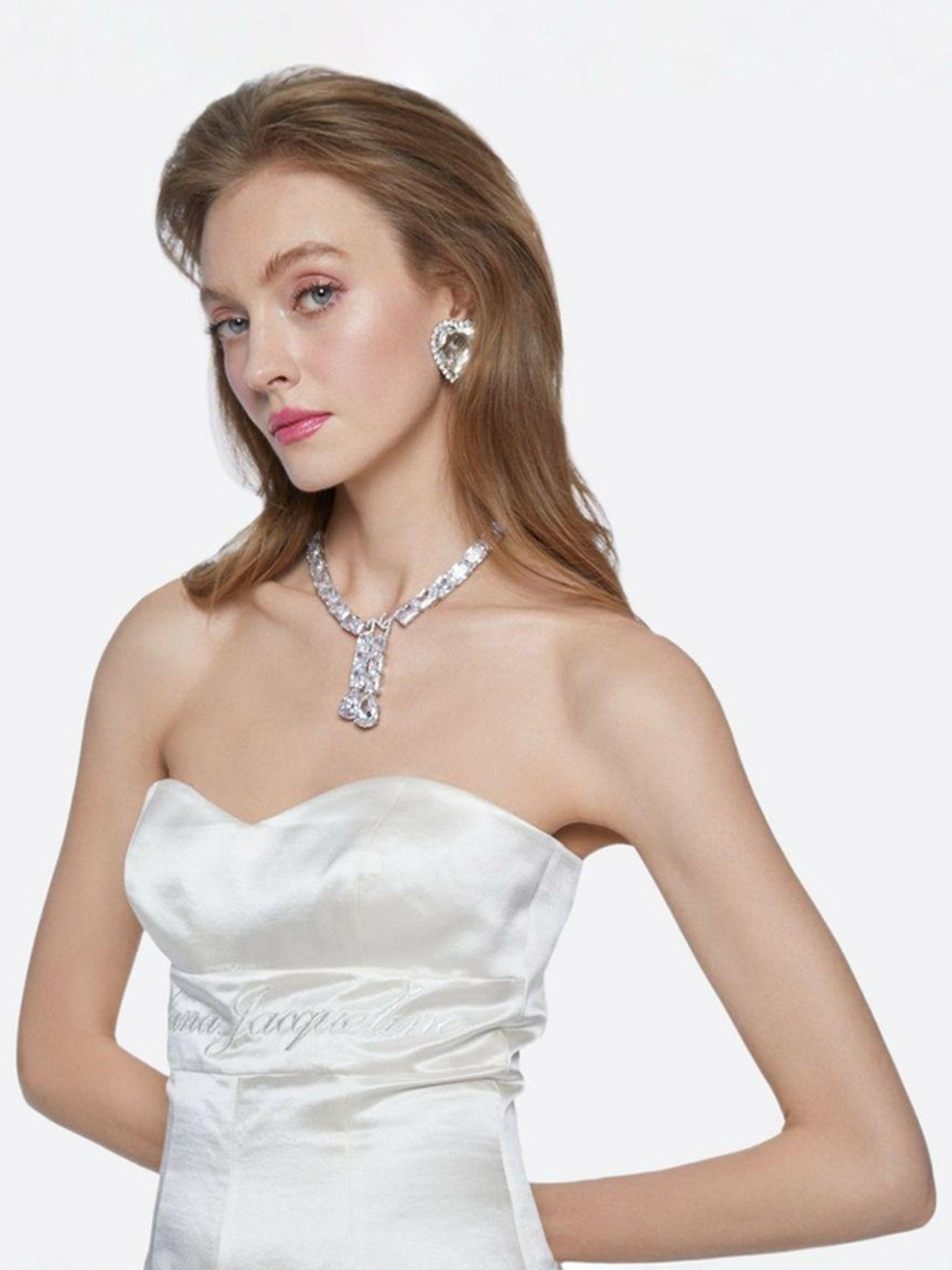 Nana Jacqueline Clara Drop Choker Necklace: Silver Choker for Wedding After-Party White