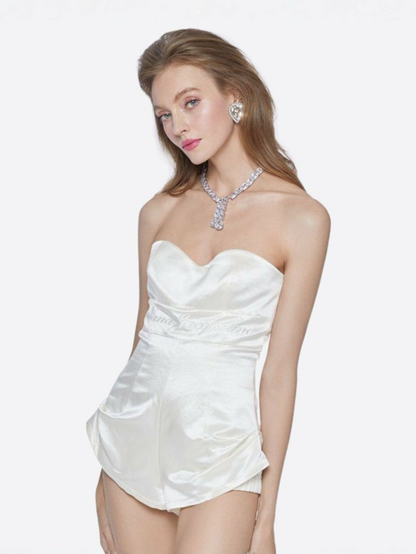 Nana Jacqueline Clara Drop Choker Necklace: Silver Choker for Wedding After-Party White