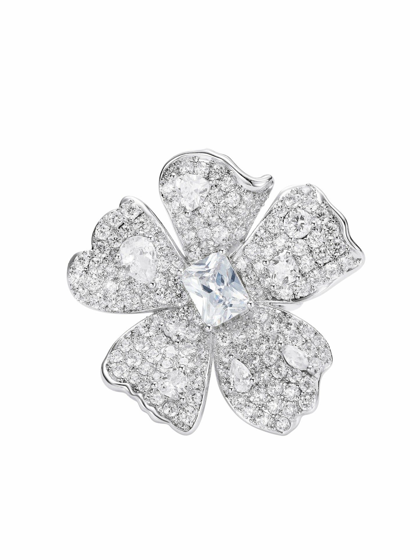 Nana Jacqueline Lyra Floral Crystal White Ring White