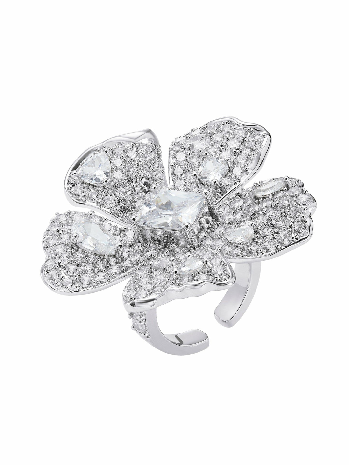 Nana Jacqueline Lyra Floral Crystal White Ring White
