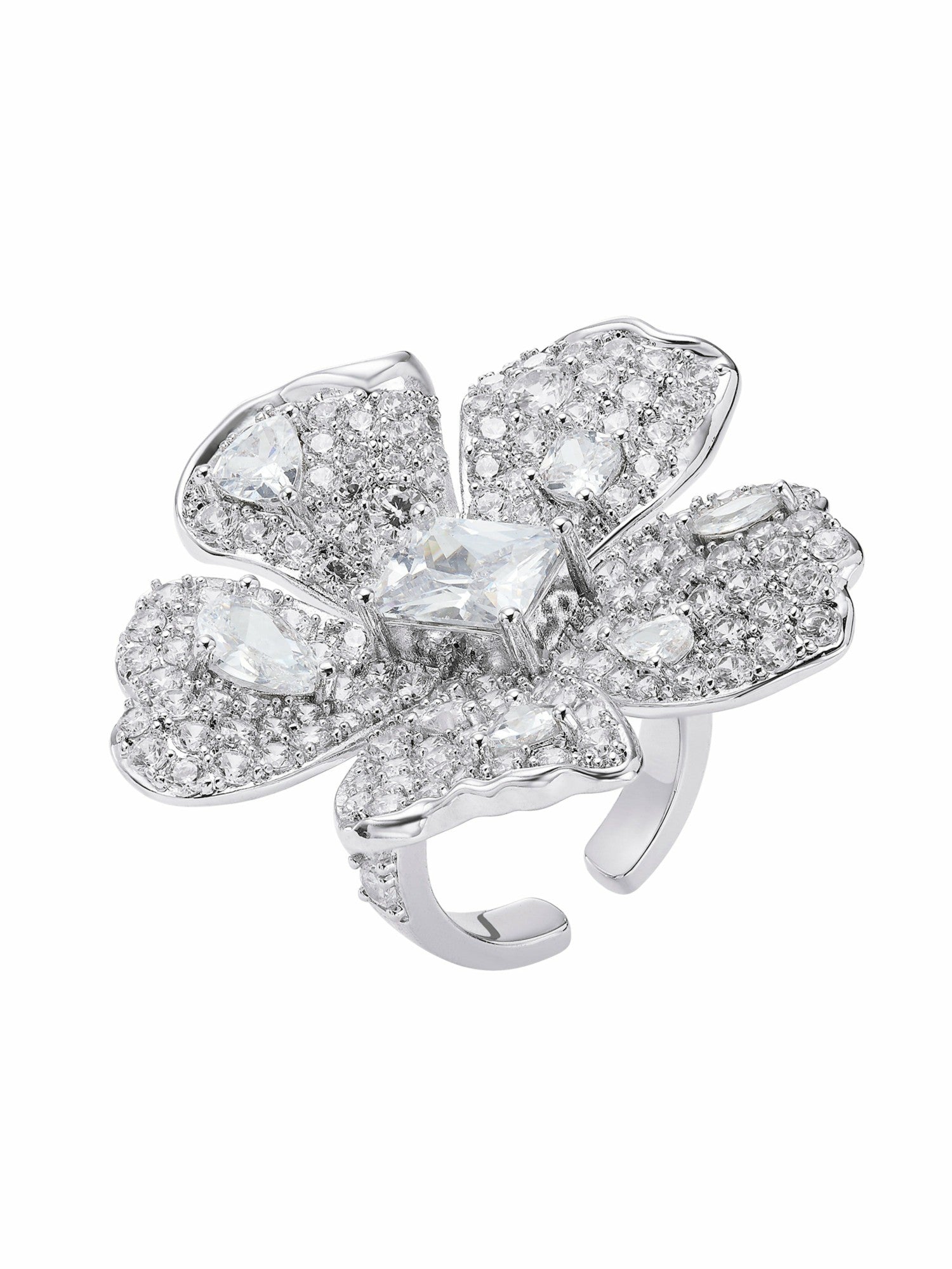 Nana Jacqueline Lyra Floral Crystal White Ring White