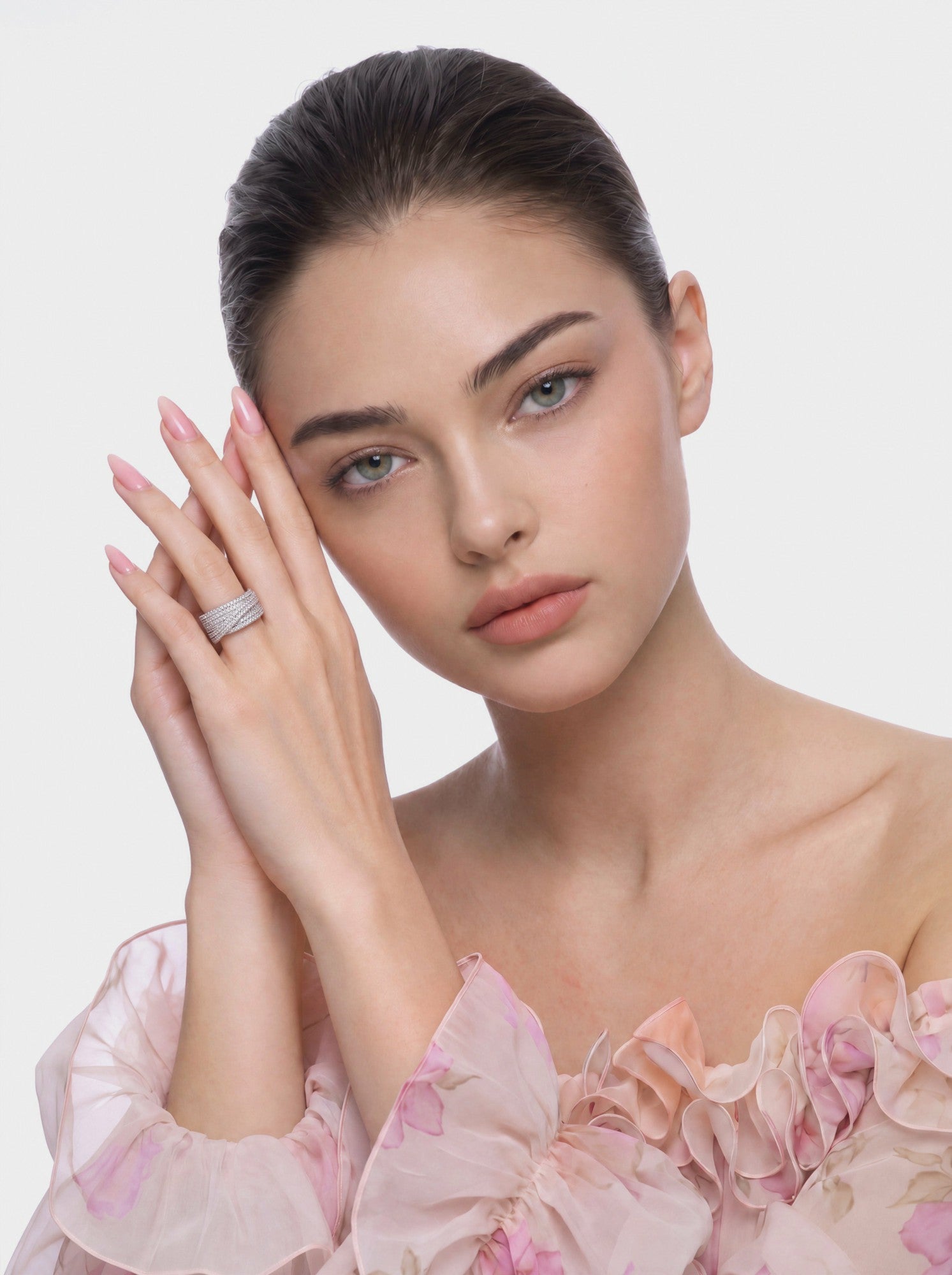 Nana Jacqueline Ivelle Pave Wide White Ring White