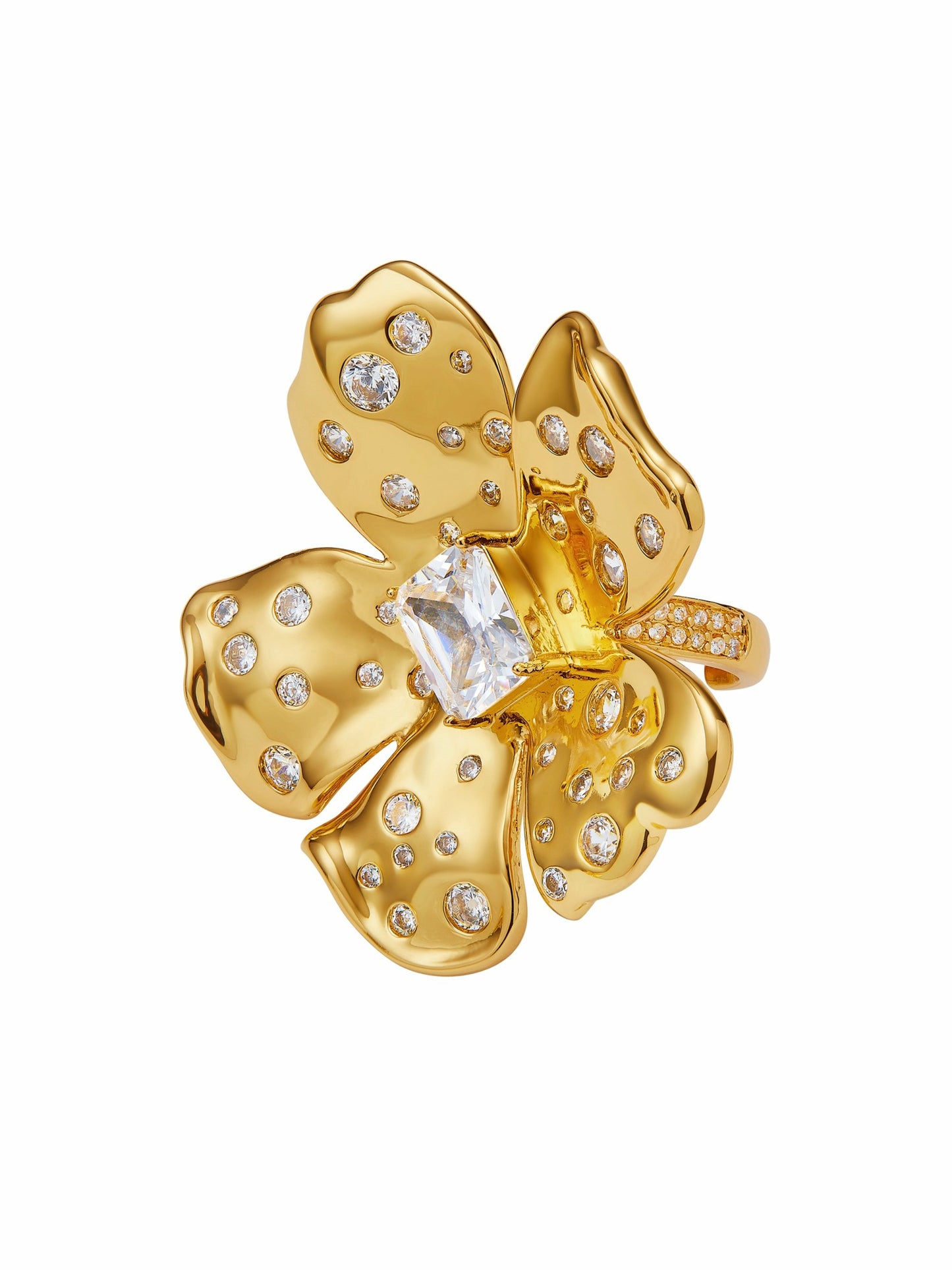 Nana Jacqueline Talluah Floral Crystal Gold Ring Gold