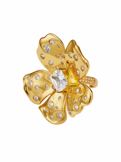 Nana Jacqueline Talluah Floral Crystal Gold Ring Gold