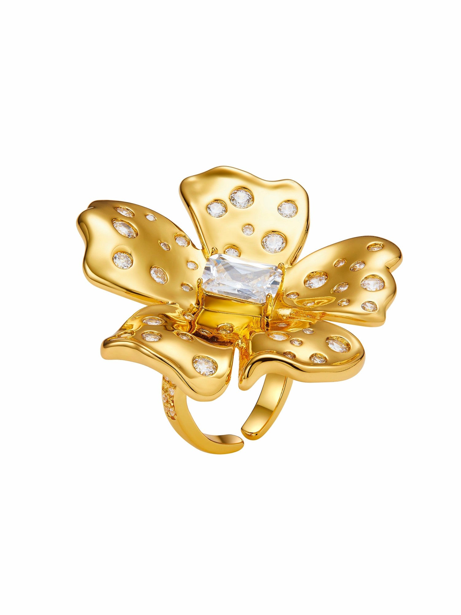 Nana Jacqueline Talluah Floral Crystal Gold Ring Gold