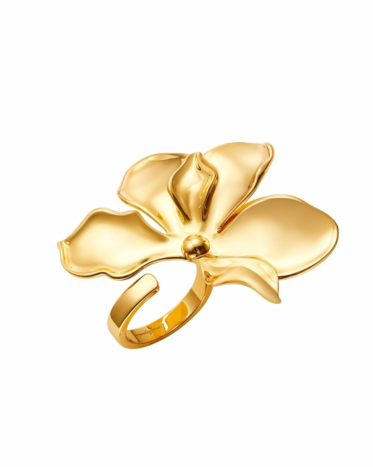 Nana Jacqueline Marlene Ring: Gold Flower Ring for Cocktail Party Gold