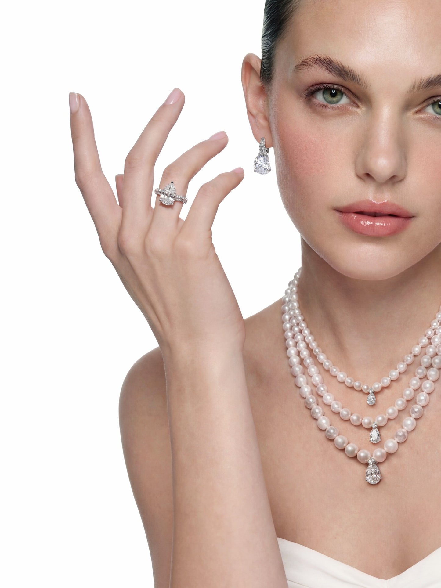 Nana Jacqueline Daniela Pear-Cut Pavé Crystal Ring White
