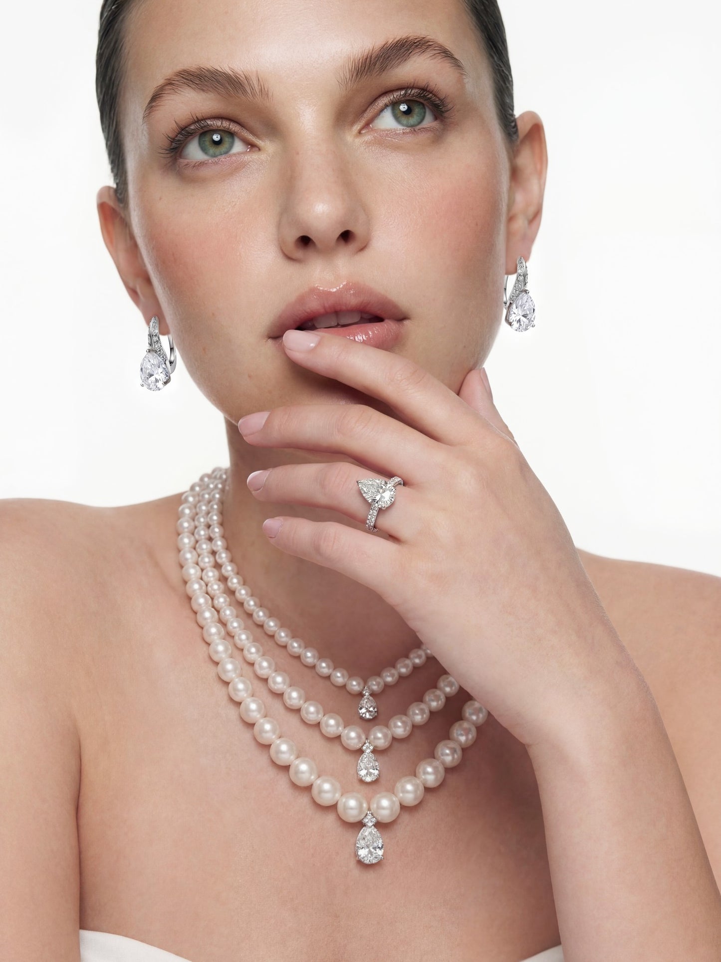 Nana Jacqueline Daniela Pear-Cut Pavé Crystal Ring White
