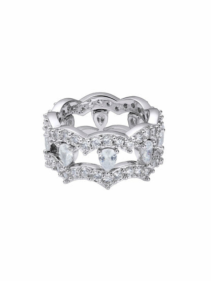 Nana Jacqueline Yvette Stackable Pear-Cut Crystal Ring Set White