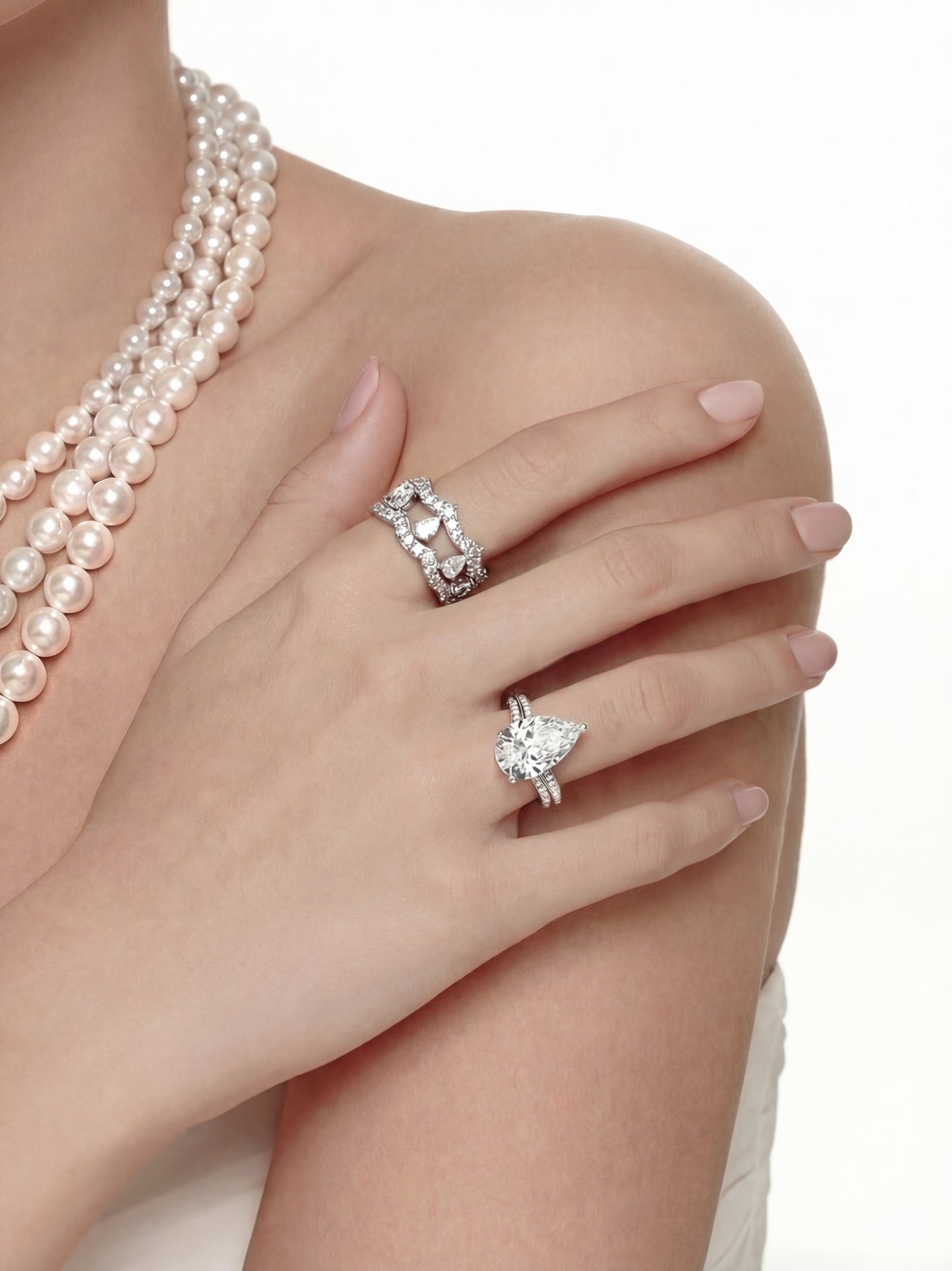 Nana Jacqueline Yvette Stackable Pear-Cut Crystal Ring Set White