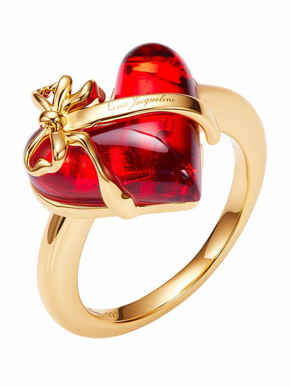 Nana Jacqueline Eléa Bow-Ribbon Heart Red Ring: Red Ring for Date Night Red