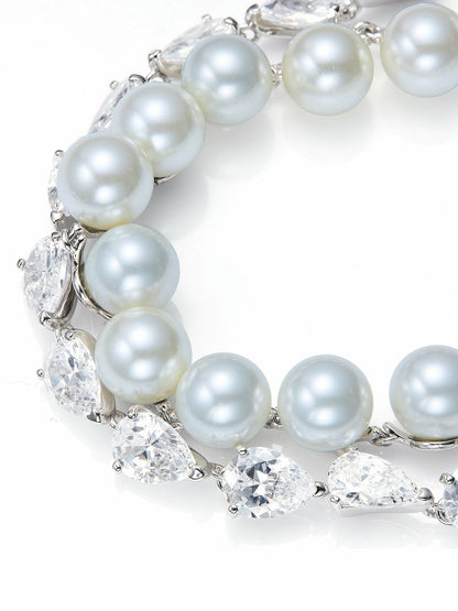 Nana Jacqueline Amara Pearl and Crystal Chain Bracelet White