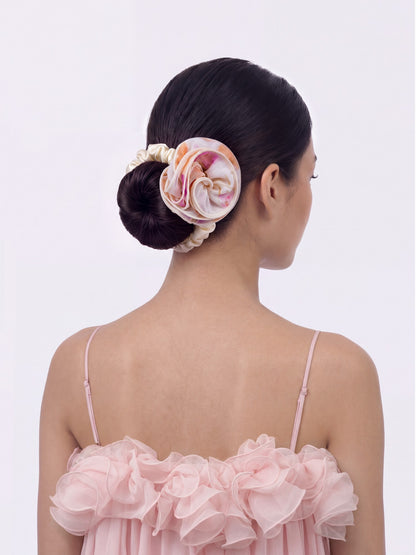 Nana Jacqueline Felicity Floral Print Ivory Hair Tie White