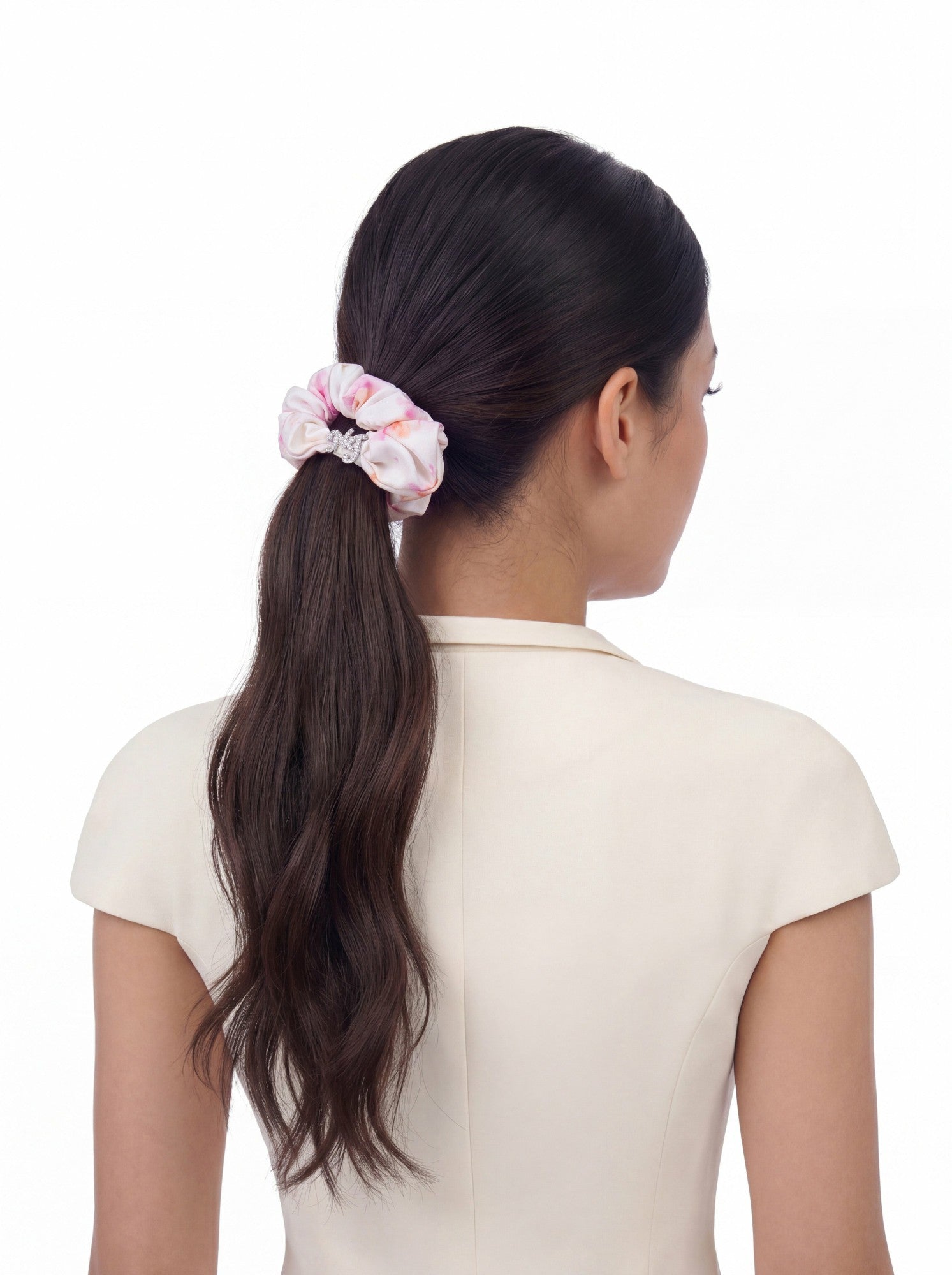 Nana Jacqueline Novella Crystal Logo Ivory Hair Tie White