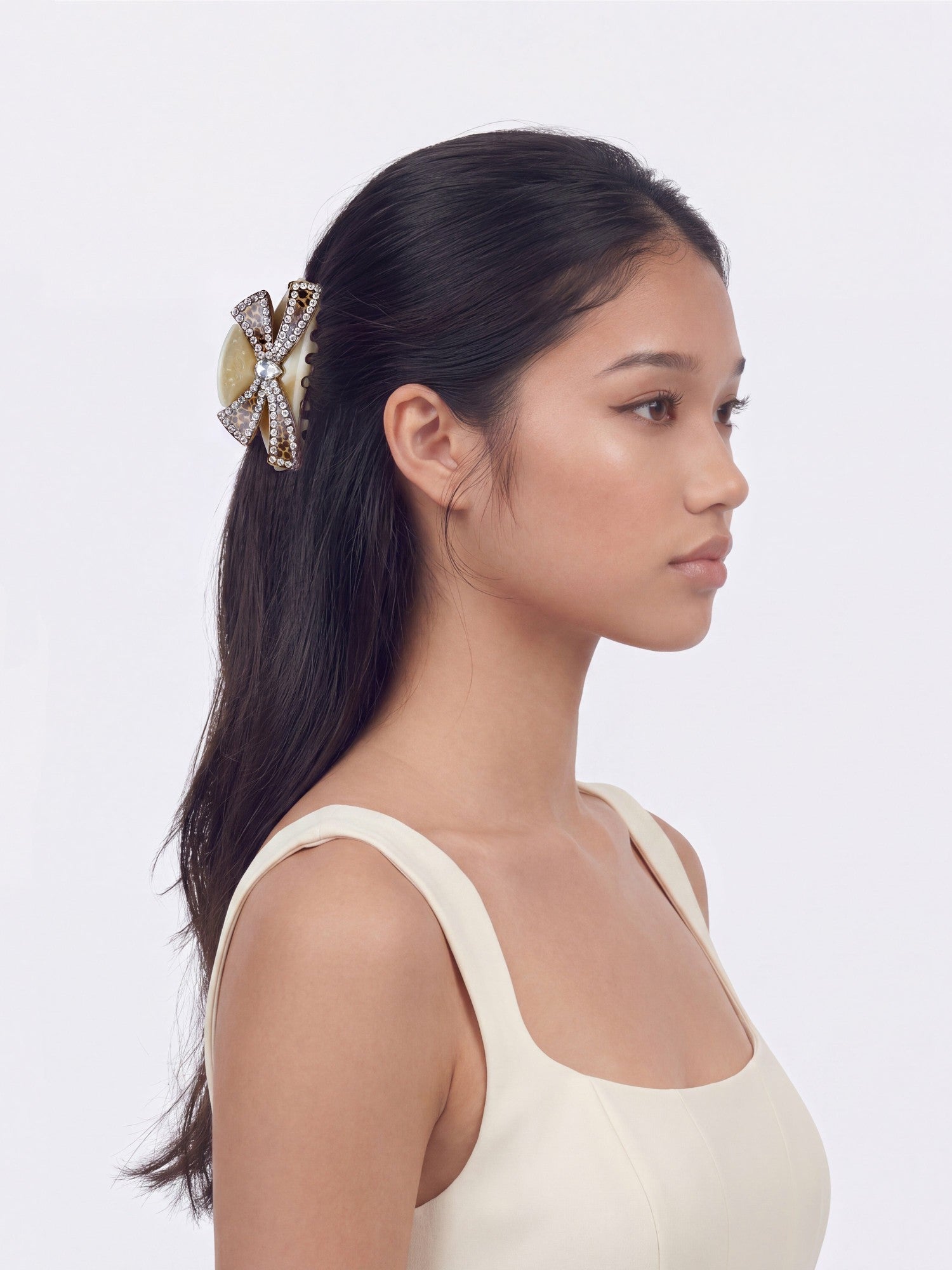 Nana Jacqueline Milania Crystal Bow Beige Hair Clip Beige