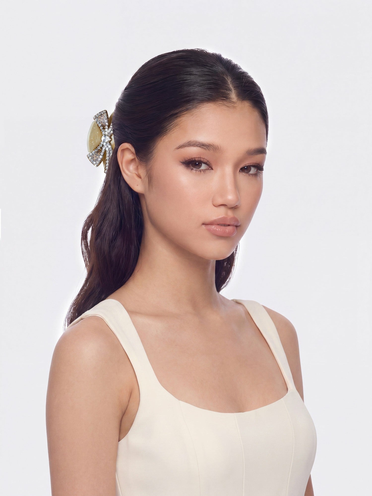 Nana Jacqueline Milania Crystal Bow Beige Hair Clip Beige