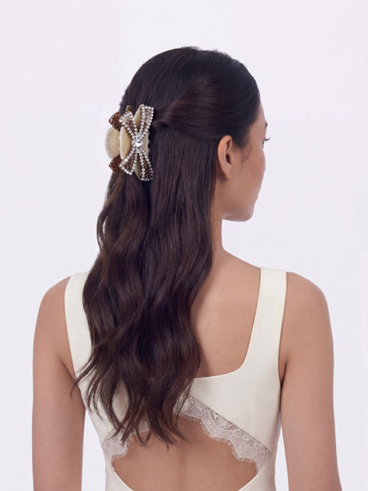 Nana Jacqueline Milania Crystal Bow Beige Hair Clip Beige