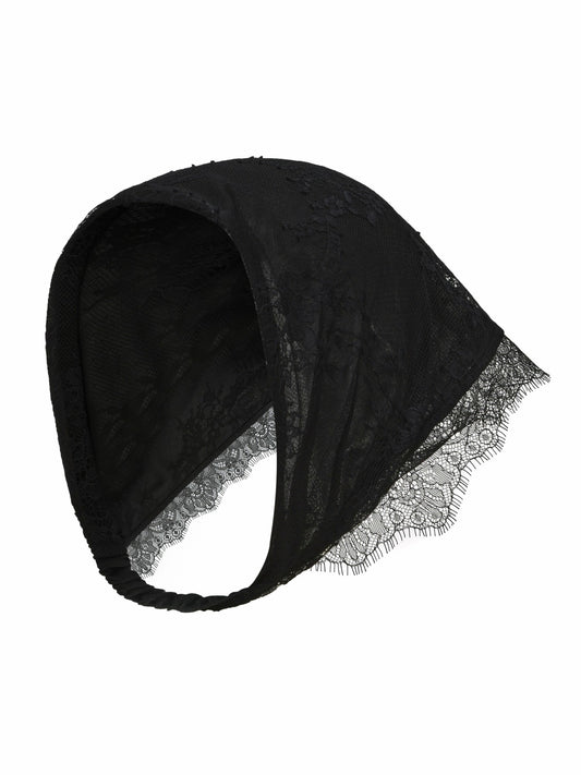 Nana Jacqueline Sylvie Lace-Trim Black Headscarf Black