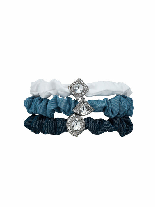Nana Jacqueline Helene Crystal Denim Hair Scrunchie Set Blue