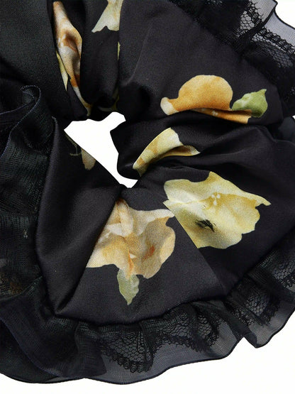 Nana Jacqueline Claudia Lace Ruffle Black Scrunchie Black