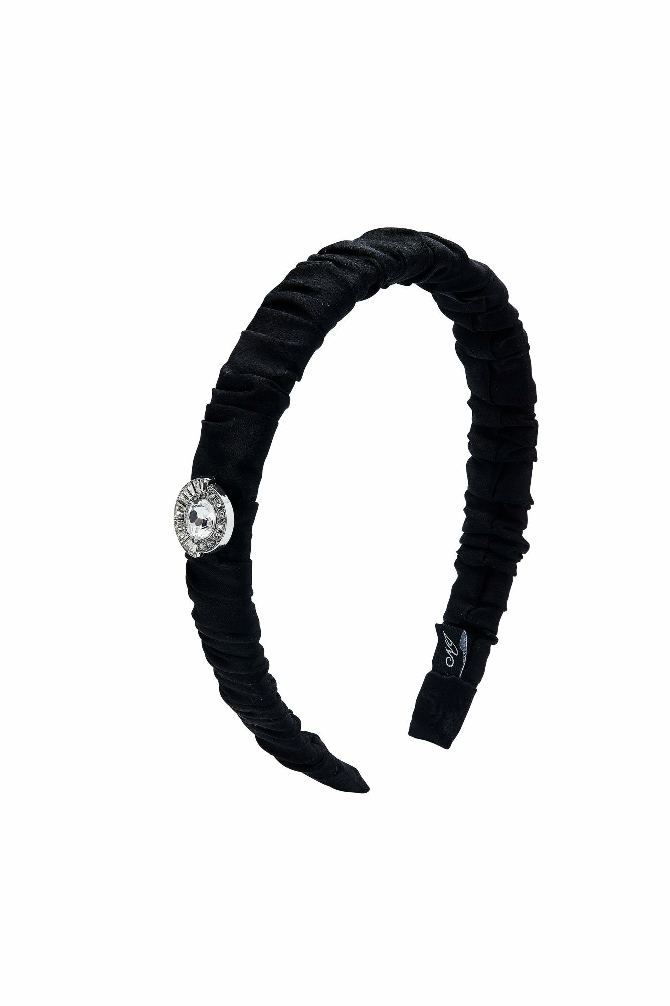 Nana Jacqueline Black Silk Headband with Crystal Detail Black