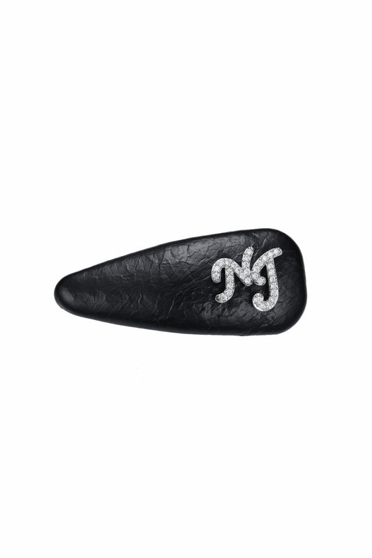 Nana Jacqueline Black Leather Hair Clip Set with Crystal Detail Black