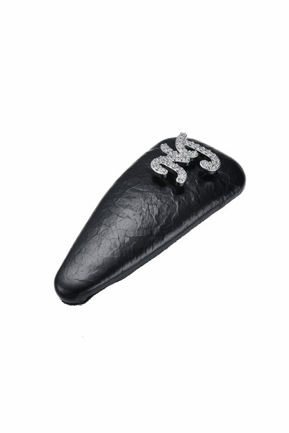 Nana Jacqueline Black Leather Hair Clip Set with Crystal Detail Black