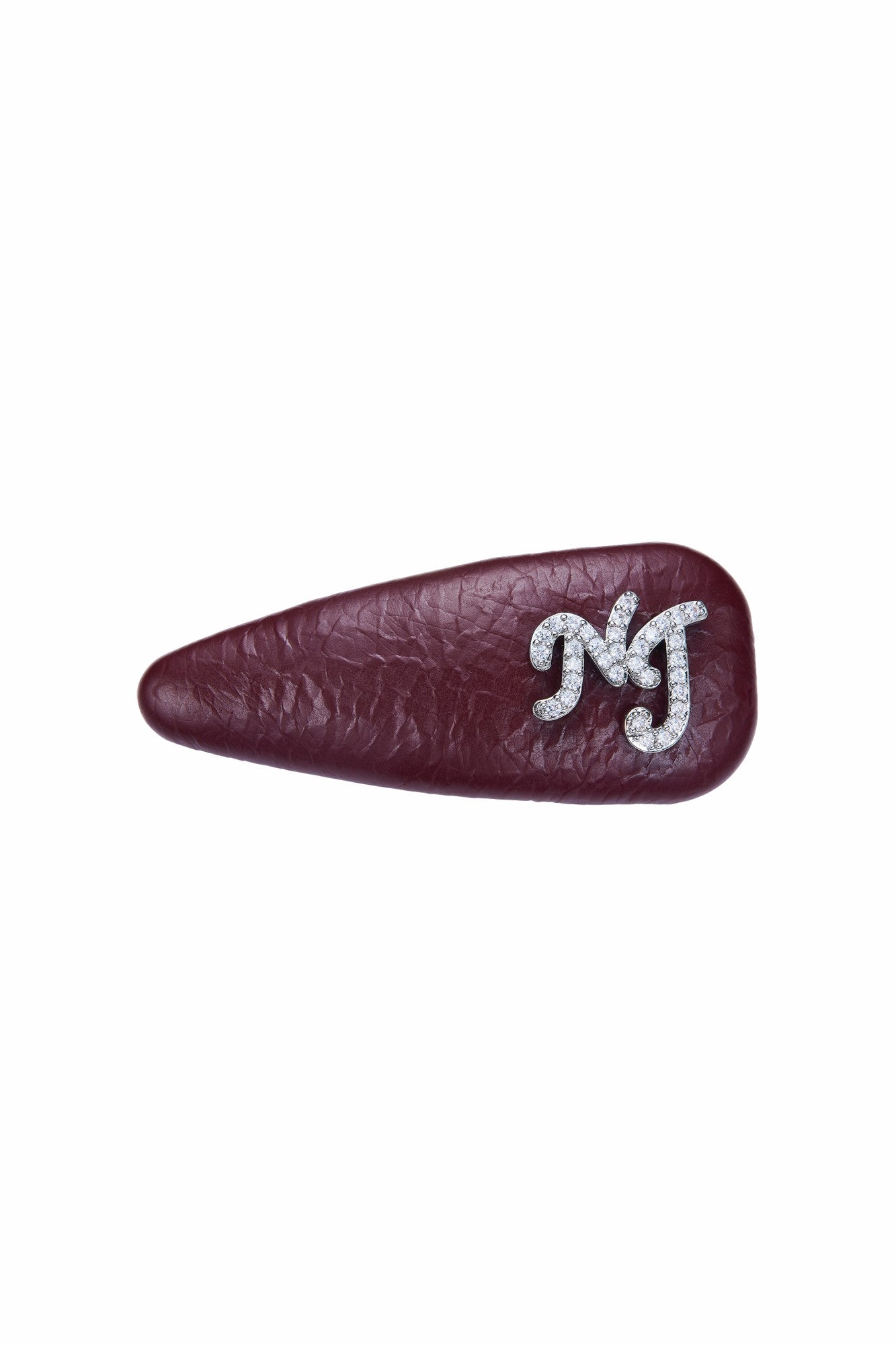 Nana Jacqueline Wine Red Leather Hair Clip Set with Crystal Detail Wine Red