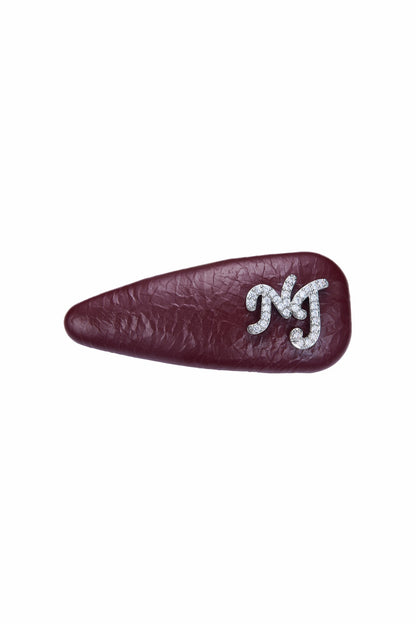 Nana Jacqueline Wine Red Leather Hair Clip Set with Crystal Detail Wine Red