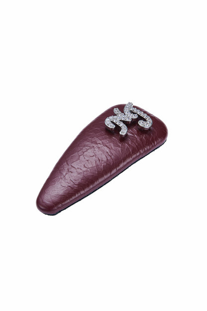 Nana Jacqueline Wine Red Leather Hair Clip Set with Crystal Detail Wine Red