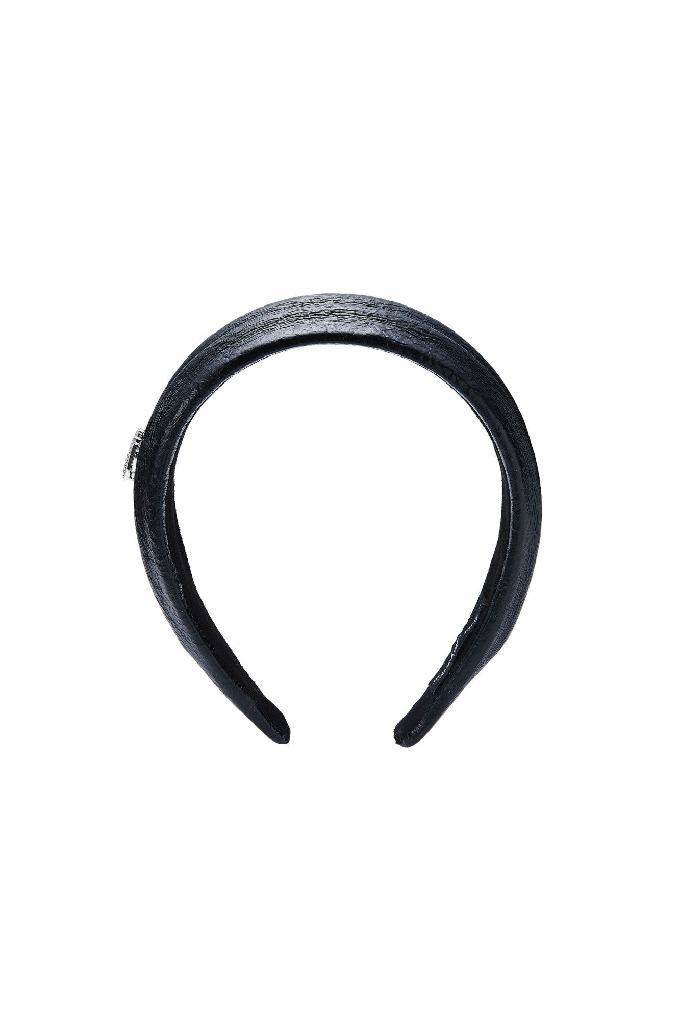 Nana Jacqueline Black Leather Headband with Crystal Detail Black